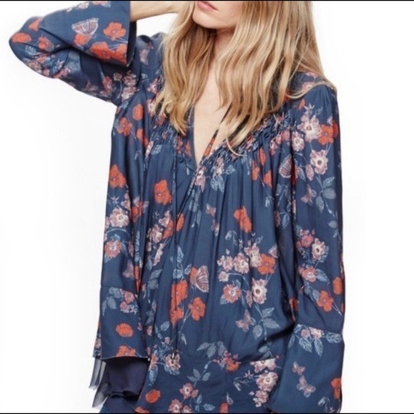 FREE People So Fine pebble crepe smocked tunic Top Small 🌟 - Picture 7 of 11
